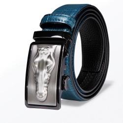 Crocodile skin design - leather belt with automatic buckle - blueBelts