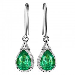 Elegant long earrings with green crystal - 925 sterling silver