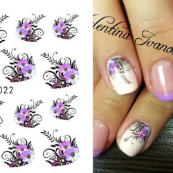 Nail art stickers - water transfer - purple flowersNail stickers