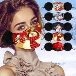 2 en 1 - masque de visage / bouche / oreillettes - lavable - Tirage de Noël