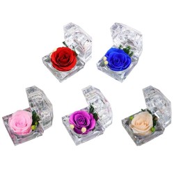 Rose fraîche préservée - boîte à bijoux en cristal - mariage - Saint-Valentin