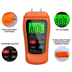 MT-18 - orange - testeur numérique - compteur d'humidité du bois / papier - capteur d'humidité du mur - testeur