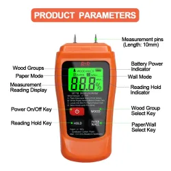 MT-18 - orange - testeur numérique - compteur d'humidité du bois / papier - capteur d'humidité du mur - testeur