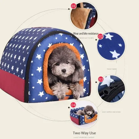 Maison pour animaux de compagnie chaude multifonction - chenil confortable - tapis - lit pliable