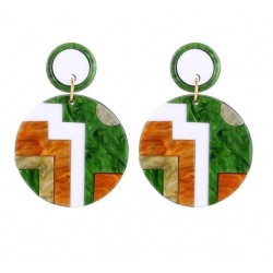 Round acrylic earrings - multicolour geometric design