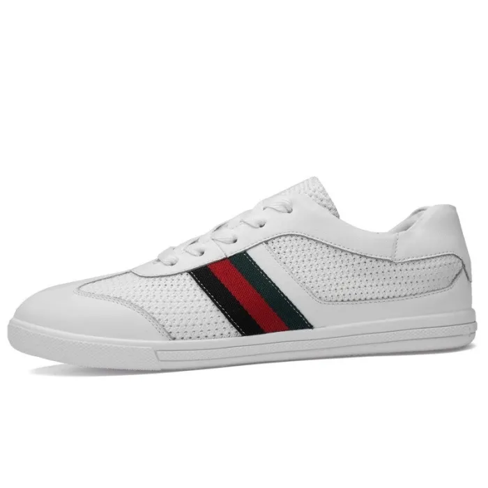 Fashionable sports sneakers - genuine leather - lightweight - with breathable meshShoes