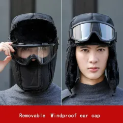 Knitted winter hat - with eye protection / ear cap