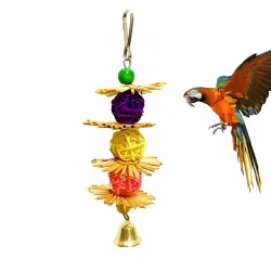Bird hanging chew toy - with straw flowers