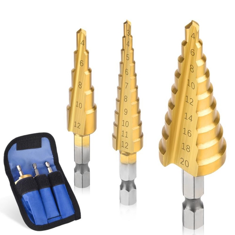 HSS drill bits - straight groove - titanium coated - for wood / metal cutting - 3 pieces HSS drill bits - straight groove - titanium coated - for wood / metal cutting - 3 pieces