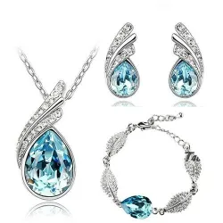 Austrian feather / waterdrop - necklace / earring set - with crystal decorations