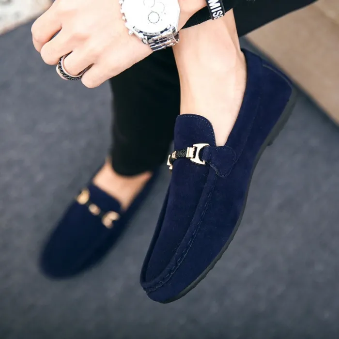 Trendy leather slip-on shoes - non-slip loafers - with metal decorationShoes