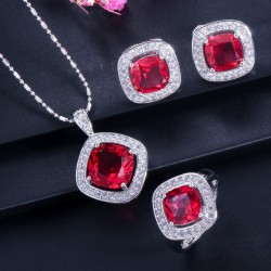 Elegant jewellery set - necklace / earrings / ring - with sapphire - sterling silver