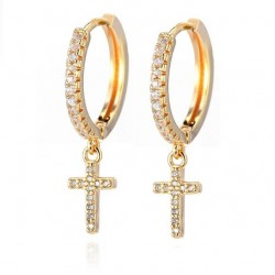 Round crystal hoops earrings with cross