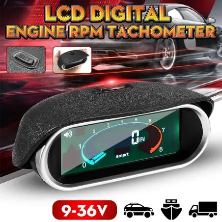 Universal car tachometer - 50-9999RPM - LCD digital display - RPM meter