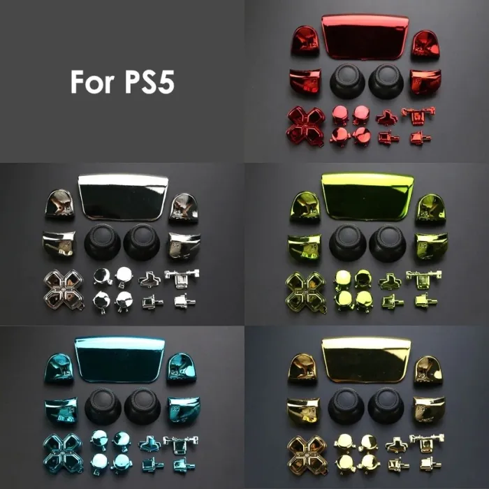 Full Set Chrome Buttons For Playstation 5 Handle Thumb Sticks Joystick Cap L1 R1 L2 R2 D-pad Button For PS5 Controller