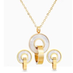 Fashionable gold jewelry set - double circles shell pendant - necklace / earrings