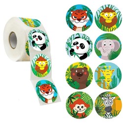 Decorative round stickers - rewards labels - for kids - zoo animals / thank you / super star