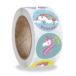 Decorative round stickers - rewards labels - for kids - unicorn / sun / cloud / thank you / super