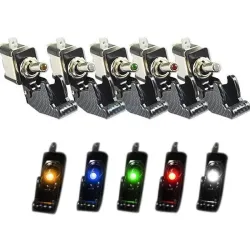 Interrupteur à bascule SPST pour voiture avec LED - 12V 20A - couvercle en carbone