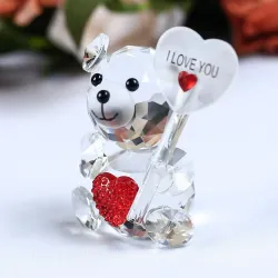 Ours en cristal - avec coeur / nœud / papillon / JE T'AIME - figurine