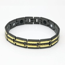 Trendy black / gold magnetic bracelet - stainless steel - unisex - 2 pieces