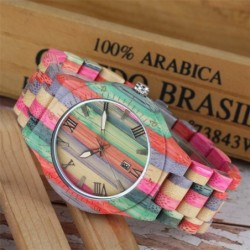 Fashionable colorful wooden watch - round - Quartz - unisex