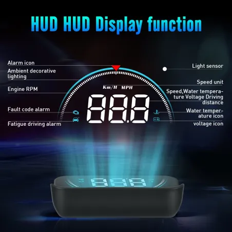 WIIYII M8 - HUD - affichage tête haute - système d'avertissement de survitesse - projecteur de pare-brise - OBD2 II - EUOBD