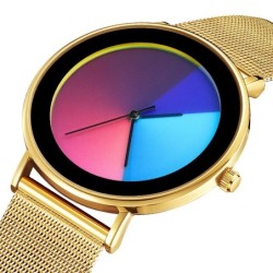 Creative Quartz watch - colorful dial - waterproof - stainless steel / leather strap - unisex