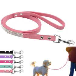 Laisse en cuir - avec strass - pour chiens / chats