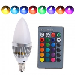 E12 E14 3W RGB LED 15 - candle light bulb with remote control - color changingE14