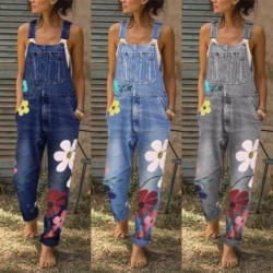Summer long jumpsuit - jeans romper - flowers printedJumpsuits