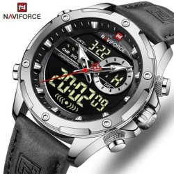 NAVIFORCE - sports - military quartz watch - leather strap - LCD LED display - waterproofWatches