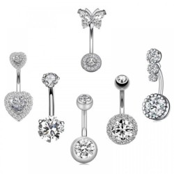 Belly button ring - piercing - crystal butterfly / heart - surgical steel - 6 piecesPiercings