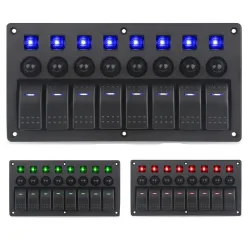 Panneau de commande étanche avec LED et fusibles - 8 canaux - pour voiture - bateau - camping-car