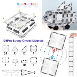 Blocs magnétiques - tuiles transparentes en cristal - jouet - 108 pièces