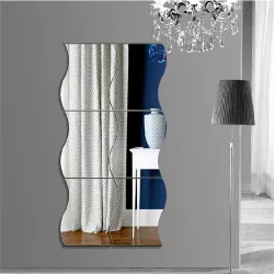 Miroir en forme de vagues - sticker mural - carreaux auto-adhésifs - 6 pièces