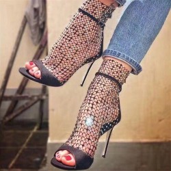 Sexy high heel sandals - glitter air mesh - with zipper - ankle lengthSandals