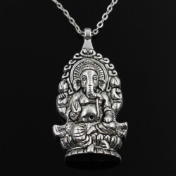Ganesha Buddha Elephant pendant - silver necklace