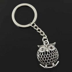 Vintage silver keychain - branch standing owl