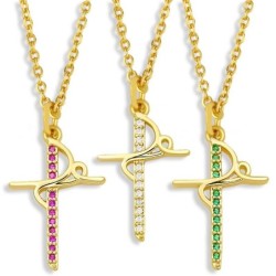 Retro Jesus / cross pendant - with necklace - colorful crystal zirconNecklaces