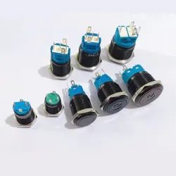 Interrupteur bouton poussoir noir LED - étanche - fixe autobloquant - 12mm / 16mm / 19mm / 22mm - 5V / 12V / 220V