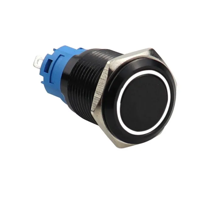 Interrupteur bouton poussoir noir LED - étanche - fixe autobloquant - 12mm / 16mm / 19mm / 22mm - 5V / 12V / 220V