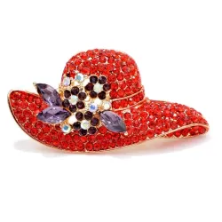 Broche chapeau cristal rouge