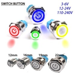 Metal push button switch - waterproof - self-reset - LED - 12mm / 16mm / 19mm / 22mm - 6V / 24V / 220VSwitches