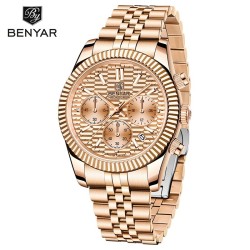 BENYAR - montre à quartz élégante - chronographe - étanche - acier inoxydable - or