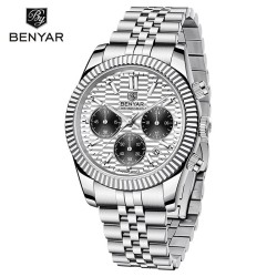 copy of BENYAR - montre à quartz élégante - chronographe - étanche - acier inoxydable - noir