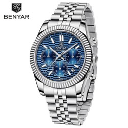 copy of BENYAR - montre à quartz élégante - chronographe - étanche - acier inoxydable - blanc
