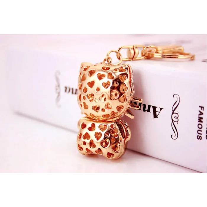 Kitty cristal - coeur - noeud - porte-clés