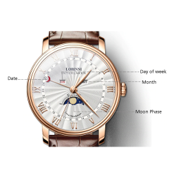 LOBINNI - luxury Quartz watch - moon phase - waterproof - stainless steel - gold / blackWatches