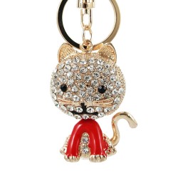 Crystal cat - red enamel - keychain